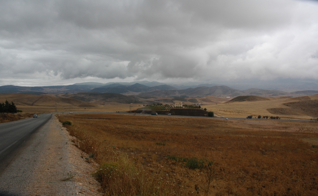 Going away from heavy dark rain clouds.