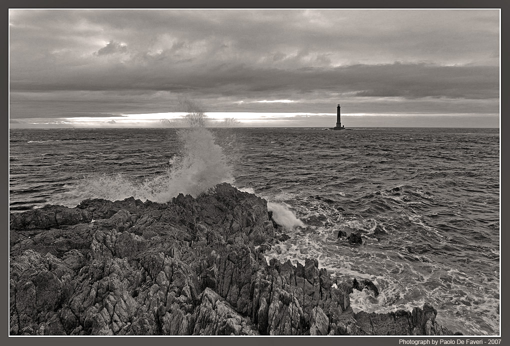 Goury, Cape de la Hague. Normandia, Francia. Versione BN