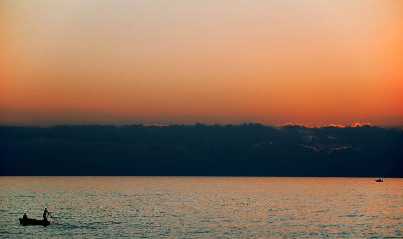 Fishing at sunset
