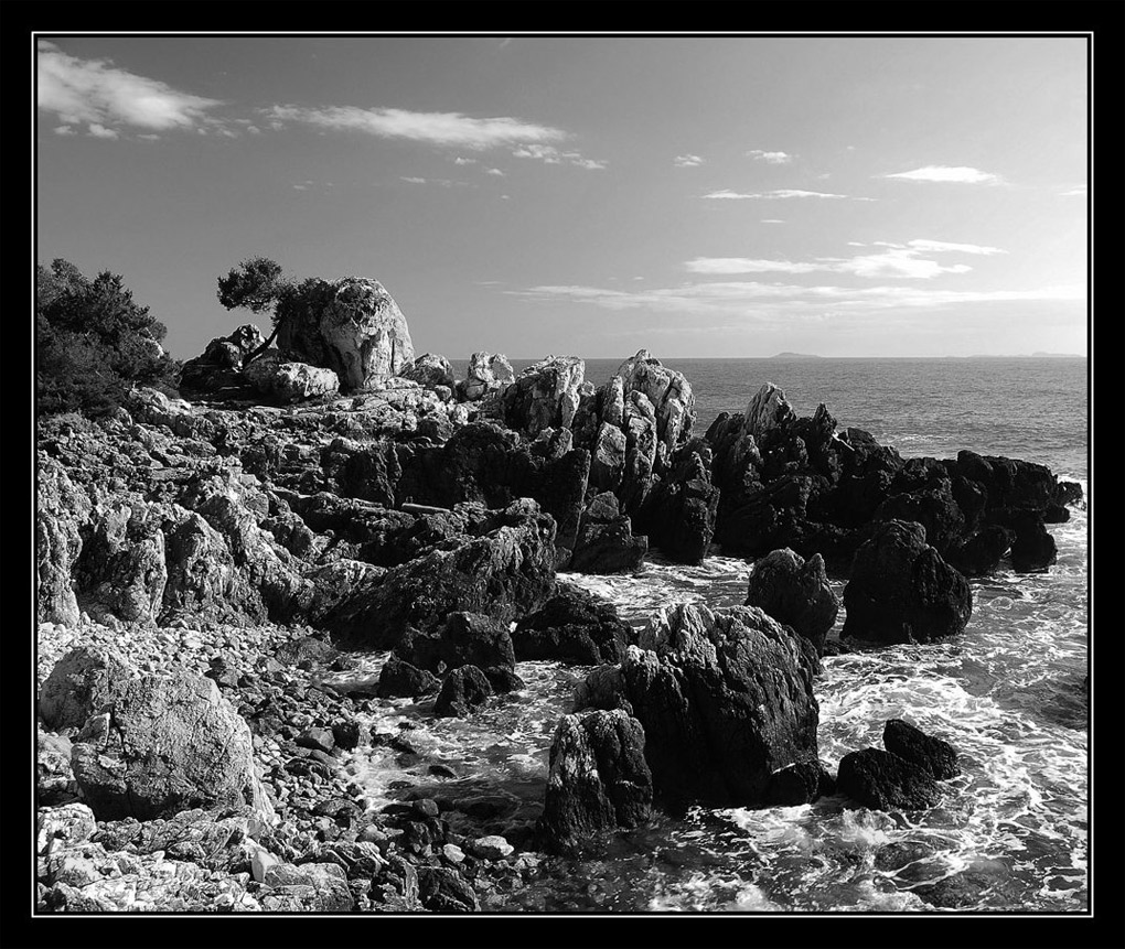black & white cliff