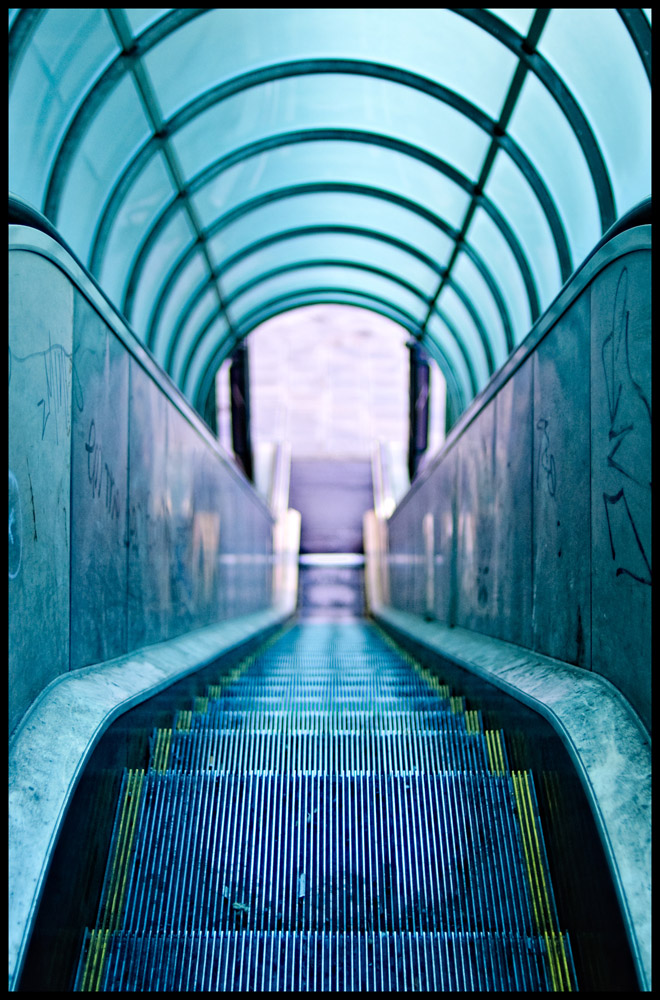 Blue escalator