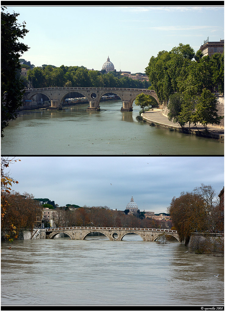 Piena del Tevere: prima e dopo !