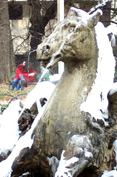 Fontana, neve, bacio