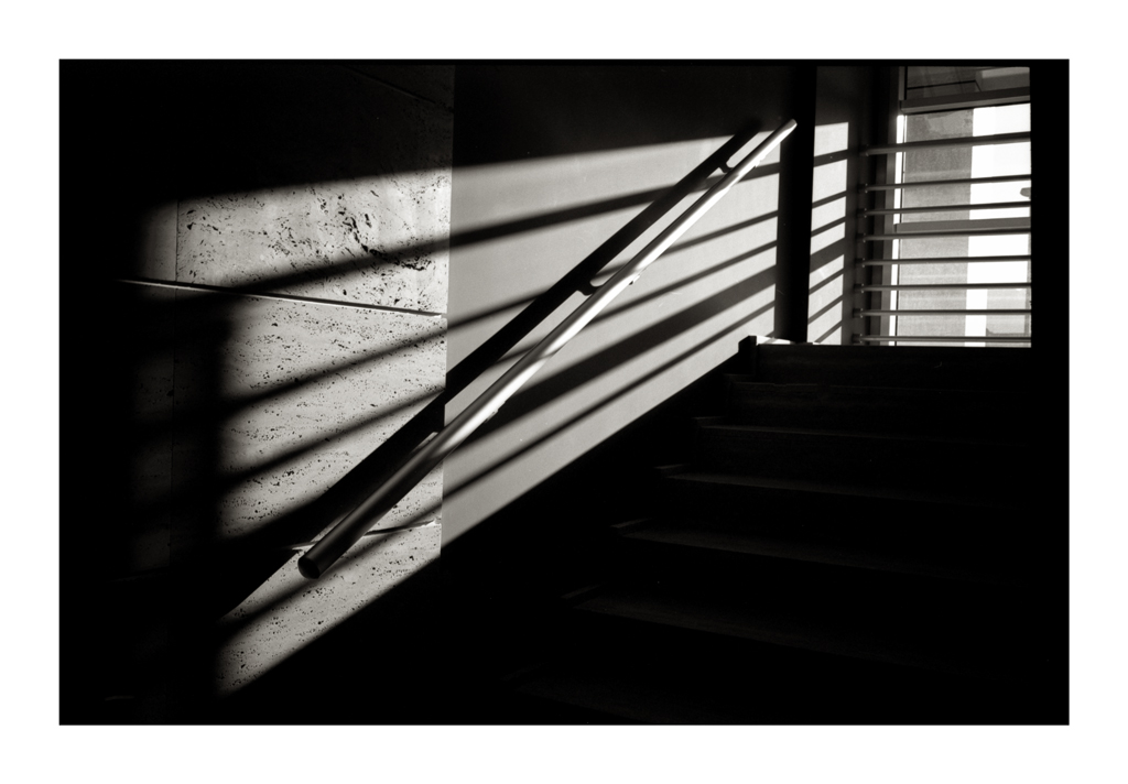 Stairs with lights and shadows.