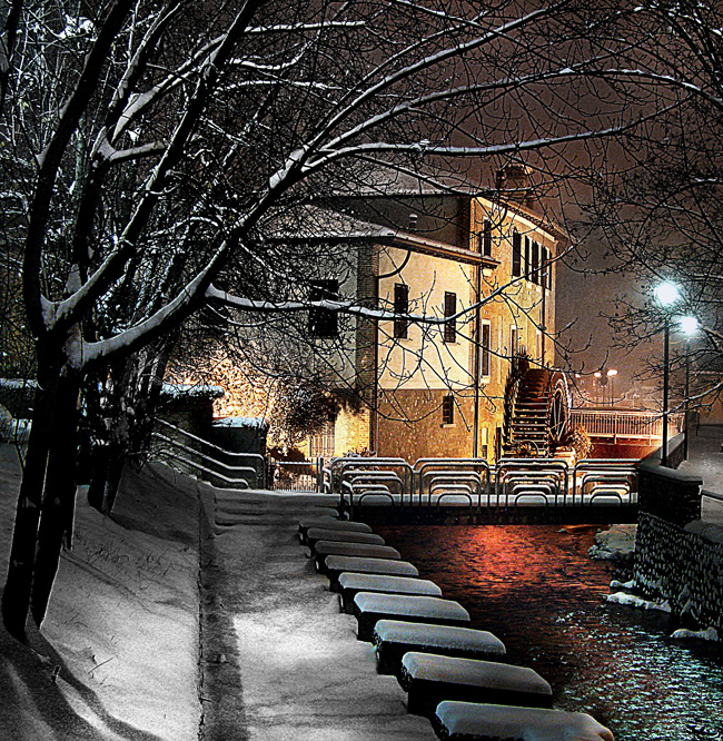 Rovato : Notturno con neve, il Molino di mattina