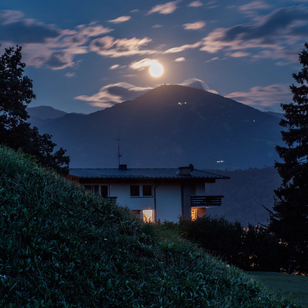 Early moon & diagonal grass