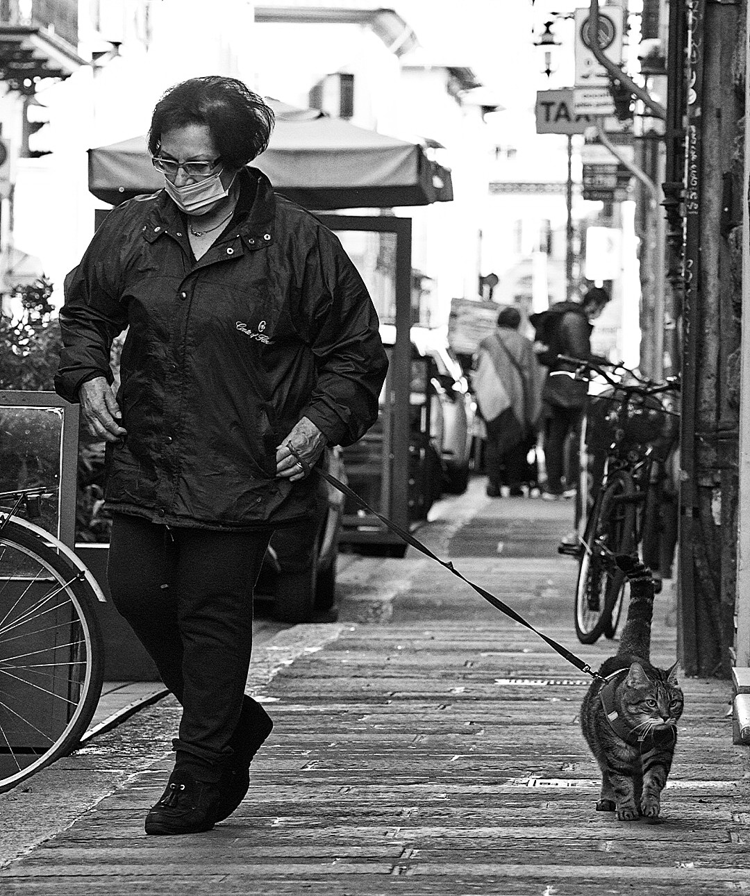 Una donna e un gatto in B&W