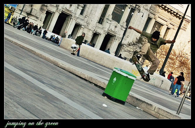 jumping on the green