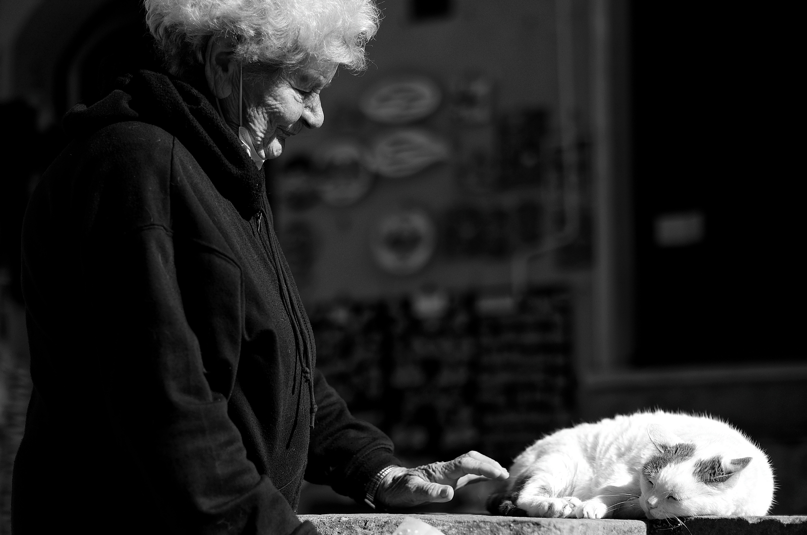 The old lady and the cat.