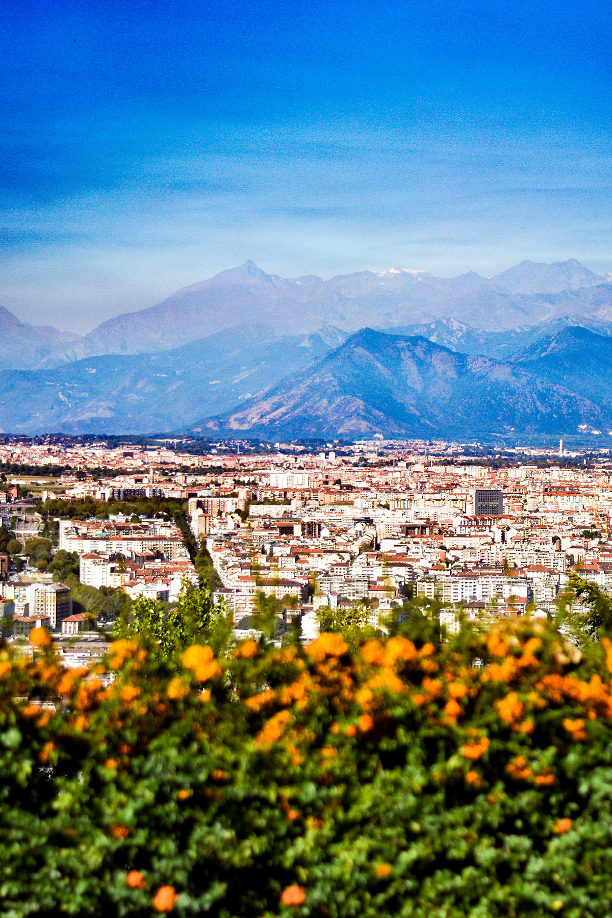 Moncalieri alla spalle e la vista su Torino e le Alpi