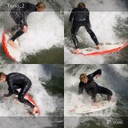 Surf sull'Eisbach, fiume che scorre al centro di Monaco di Baviera nell'Englischer Garten.