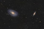 M81 e M82
La galassia di Bode e la galassia Sigaro si trovano nella costellazione dell'Orsa maggiore a circa 12 milioni di anni luce.

Dati di ripresa:
D750(mod) Tamron 150-600mm + TC 1,4X (Con crop in camera @1260mm) - Ioptron Cem 25p - CompactGuide 60/240mm - Zwi ASI 120 mini
39X180sec. - ISO 400 - f/10
9X300sec. - ISO 400 - f/10
dark, flat, no bias
Cielo cittadino SQM 18,62
Software
Acquisizione: N.I.N.A.
Guida: PHD2
Elaborazione: PixInsight e PS CC 2020