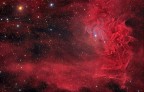 La nebulosa ad emissione "flaming star" (IC-405) nella costellazione Auriga (cocchiere). Situata a poco pi� di 1600 anni luce da noi, si trova in una zona del cielo ricca di idrogeno ionizzato e polveri varie. La ripresa � stata effettuata con il Celestron RASA 8 e la ASI 183MC-Pro. Integrazione di 45 scatti da 5 minuti ciascuno con filtro a doppia banda IADS NBZ (Ha e OIII). Seeing e trasparenza non esaltanti. Elaborazione effettuata con PixInsight